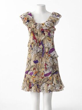 Liu Jo Milan Floral Ruffle Off-Shoulder Dress Fully Lined EUC